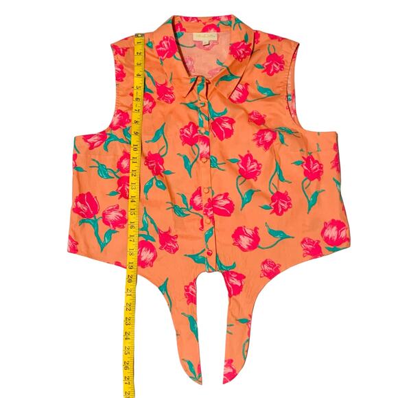 MODCLOTH Tie Front Top XL Sleeveless Tulips Cropped Floral Colorful Mod Cloth - Picture 6 of 7